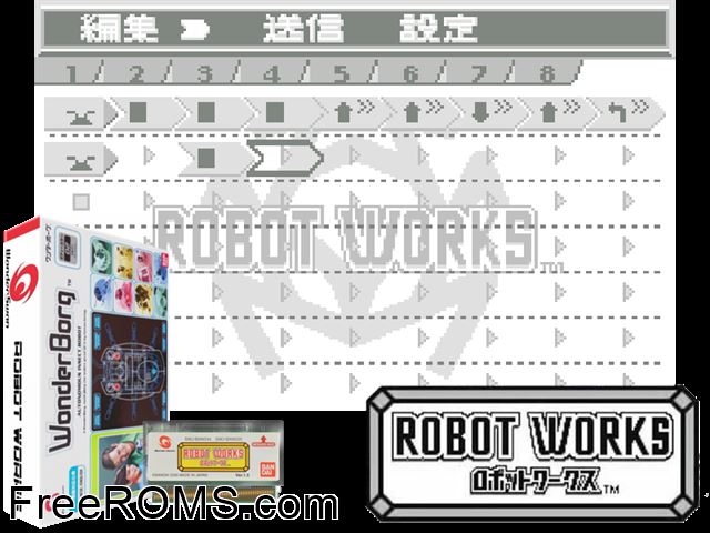 Robot Works (J) [M][!] Wonderswan game showing 3D box cover and gameplay screenshot